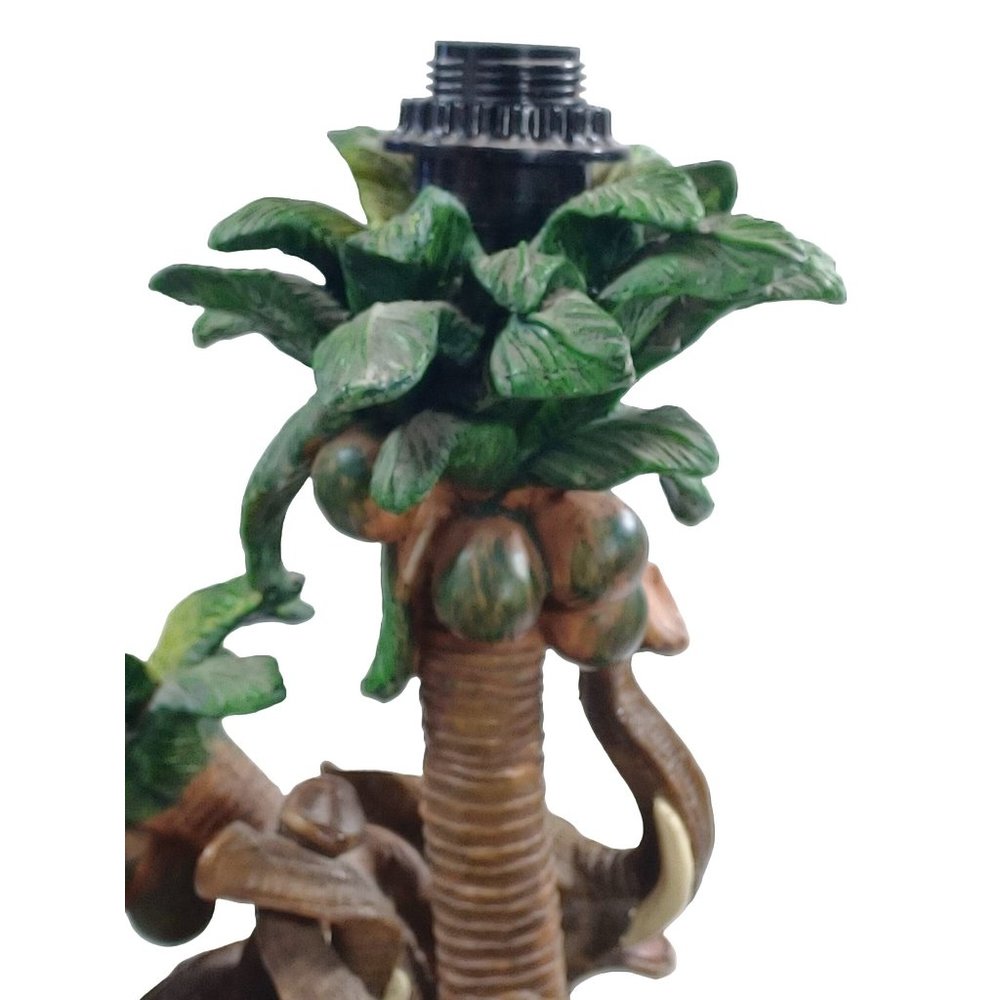 Vtg Tropical Elephants Mother Baby Babies  Safari Jungle Palm Trees Table Lamp - Picture 7 of 9